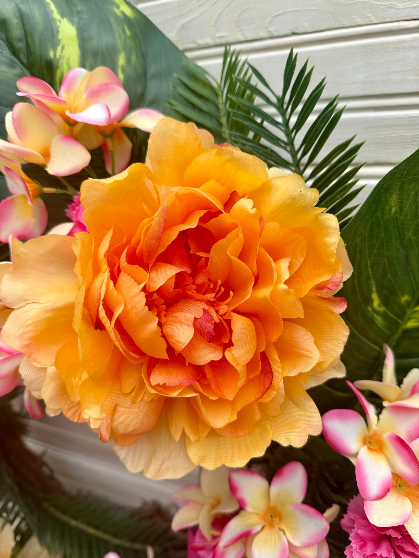 🌺 Tropical Paradise Wreath with Peonies, Tea Roses & Plumeria