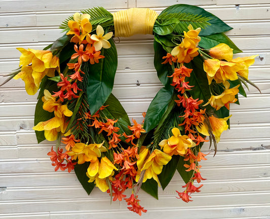 Tropical Wildflower Cascadian Wreath – Orange & Yellow