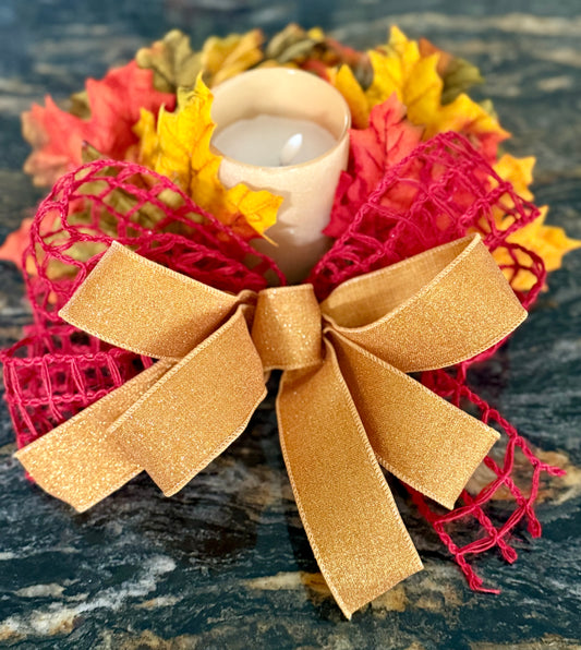 Autumn Leaves Candle Centerpiece with LED Candle – Fall Table Decor