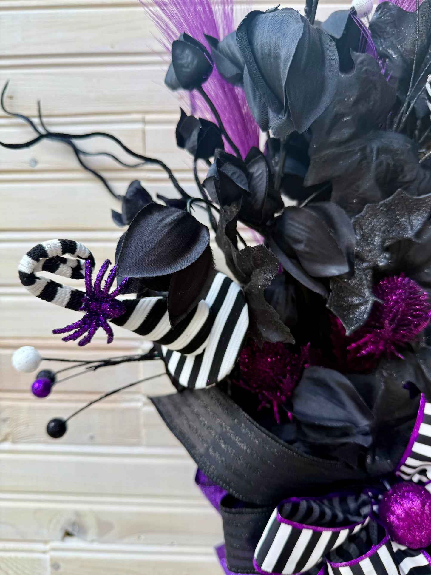 Whimsical Gothic Halloween Wreath – Black & Purple with Stripes
