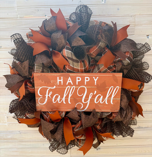 🍂 Happy Fall Y’all Deco Mesh Wreath 🍂
