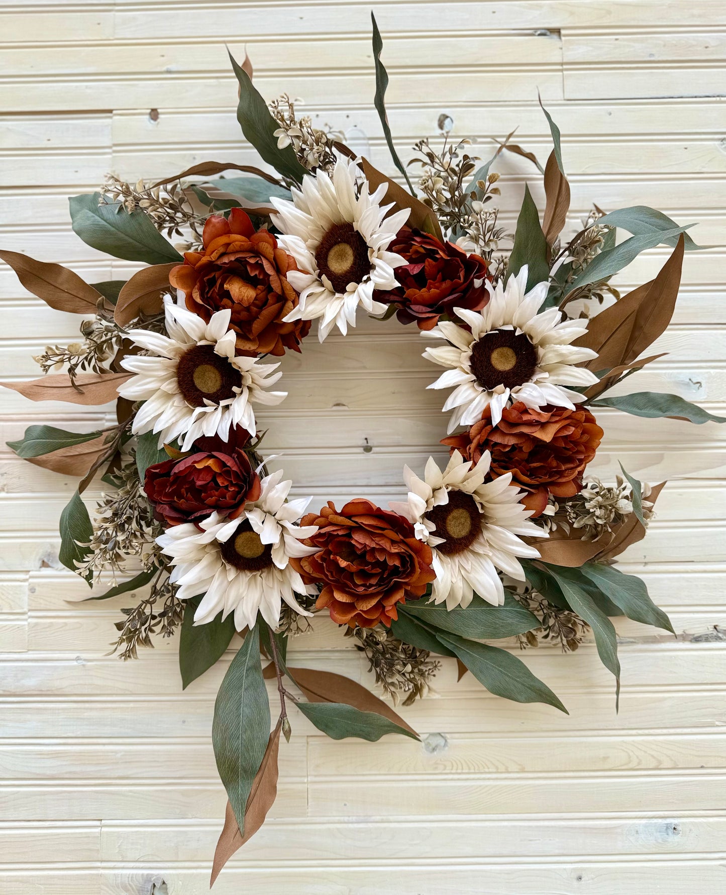 Fall Sunflower & Peony Wreath with Eucalyptus