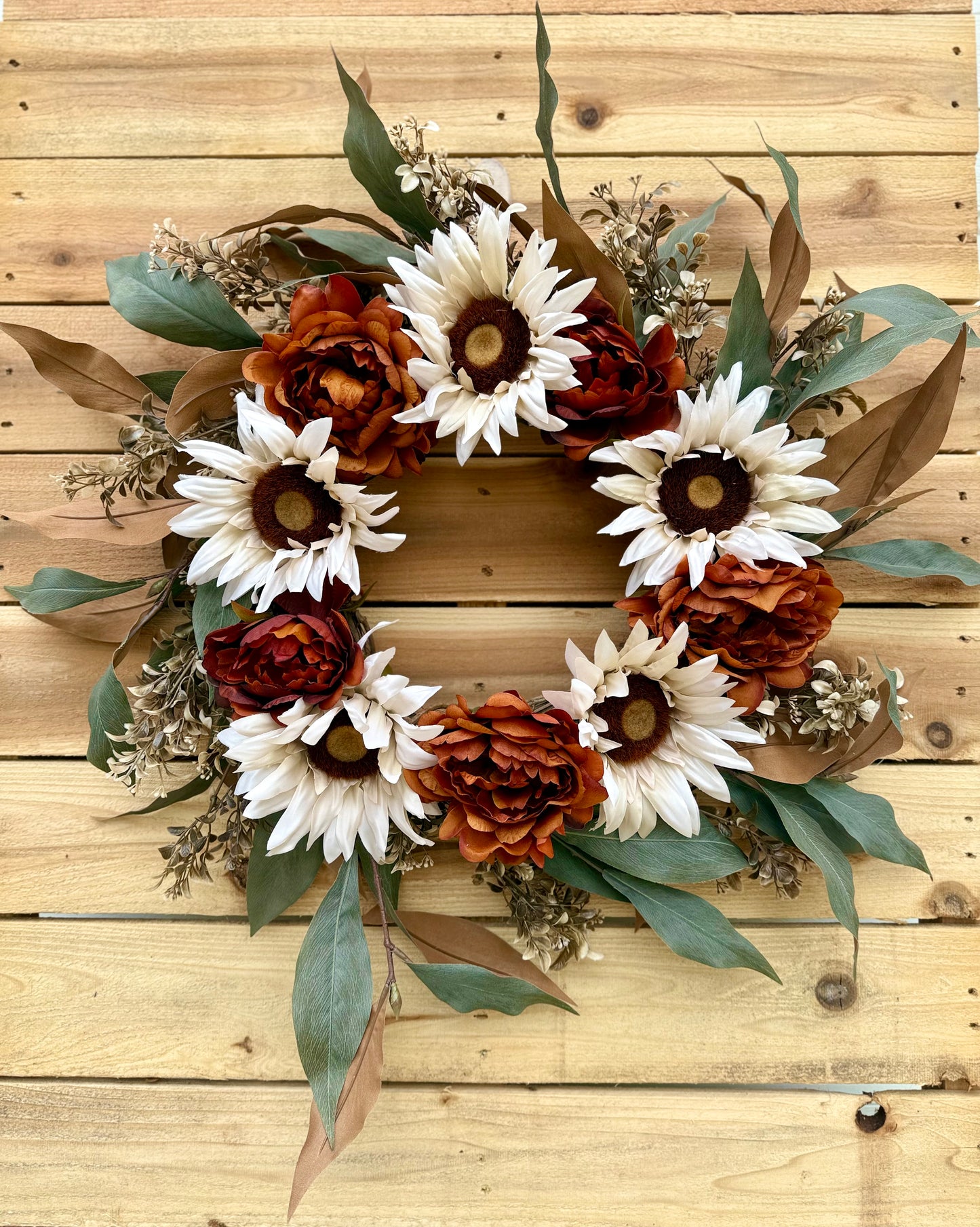 Fall Sunflower & Peony Wreath with Eucalyptus