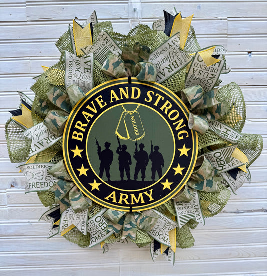Army Tribute Wreath – Brave and Strong Military Door Décor
