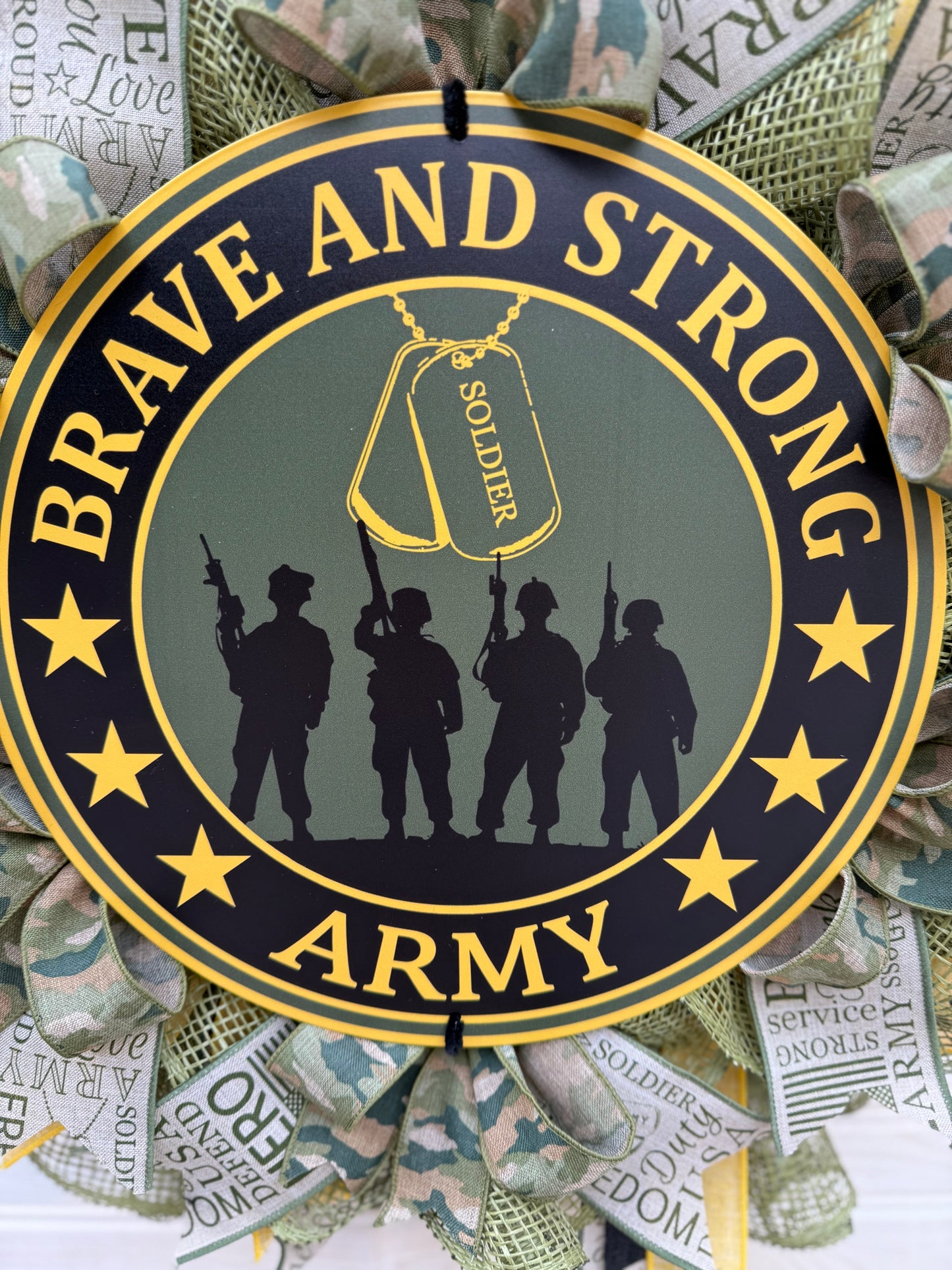 Army Tribute Wreath – Brave and Strong Military Door Décor
