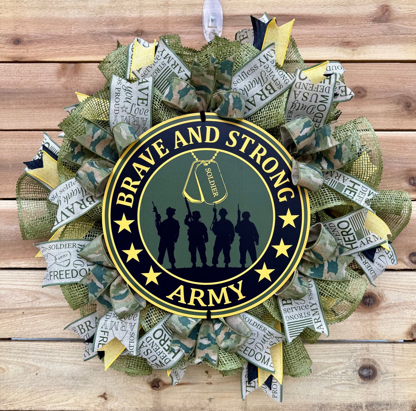 Army Tribute Wreath – Brave and Strong Military Door Décor