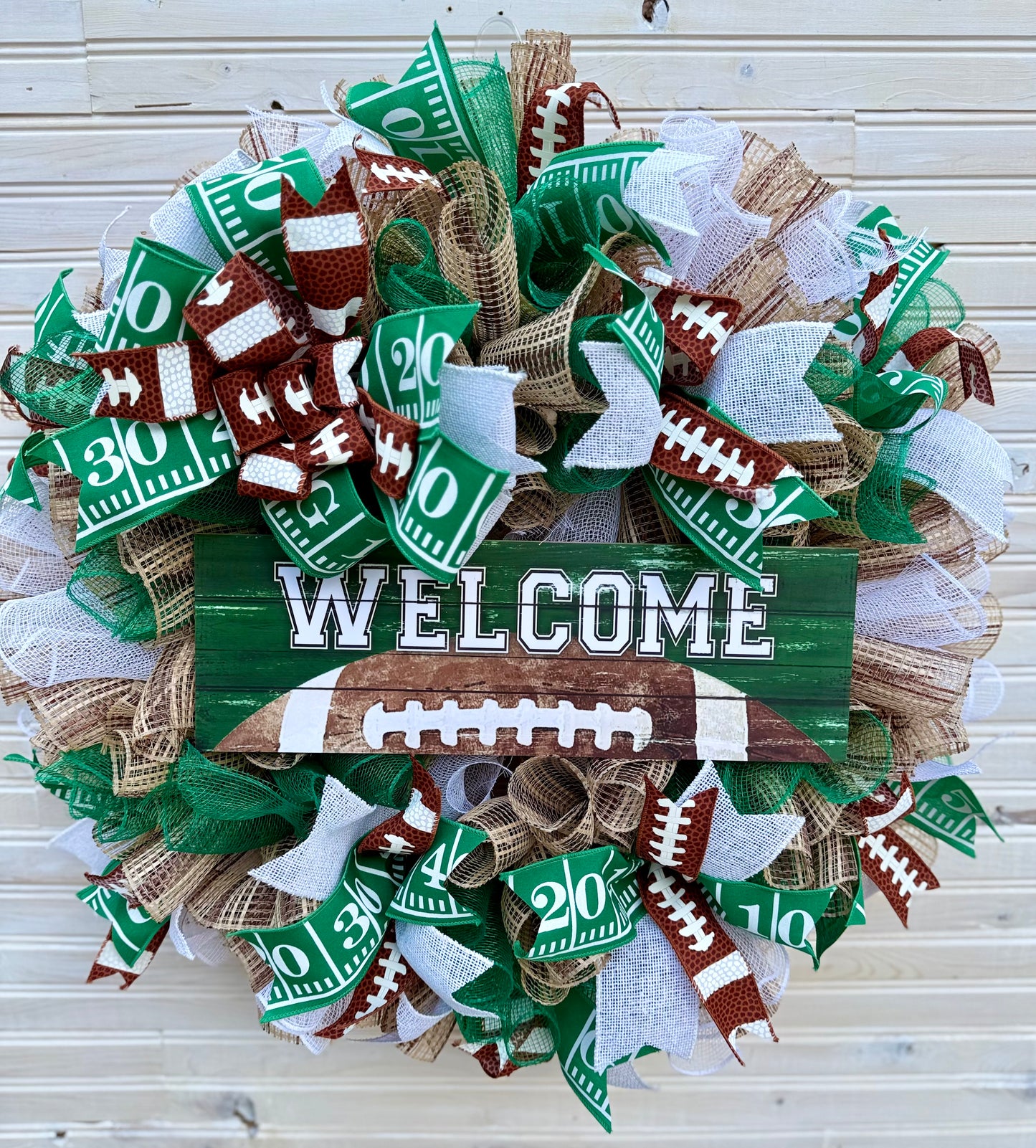 Welcome Football Wreath with Wooden Sign