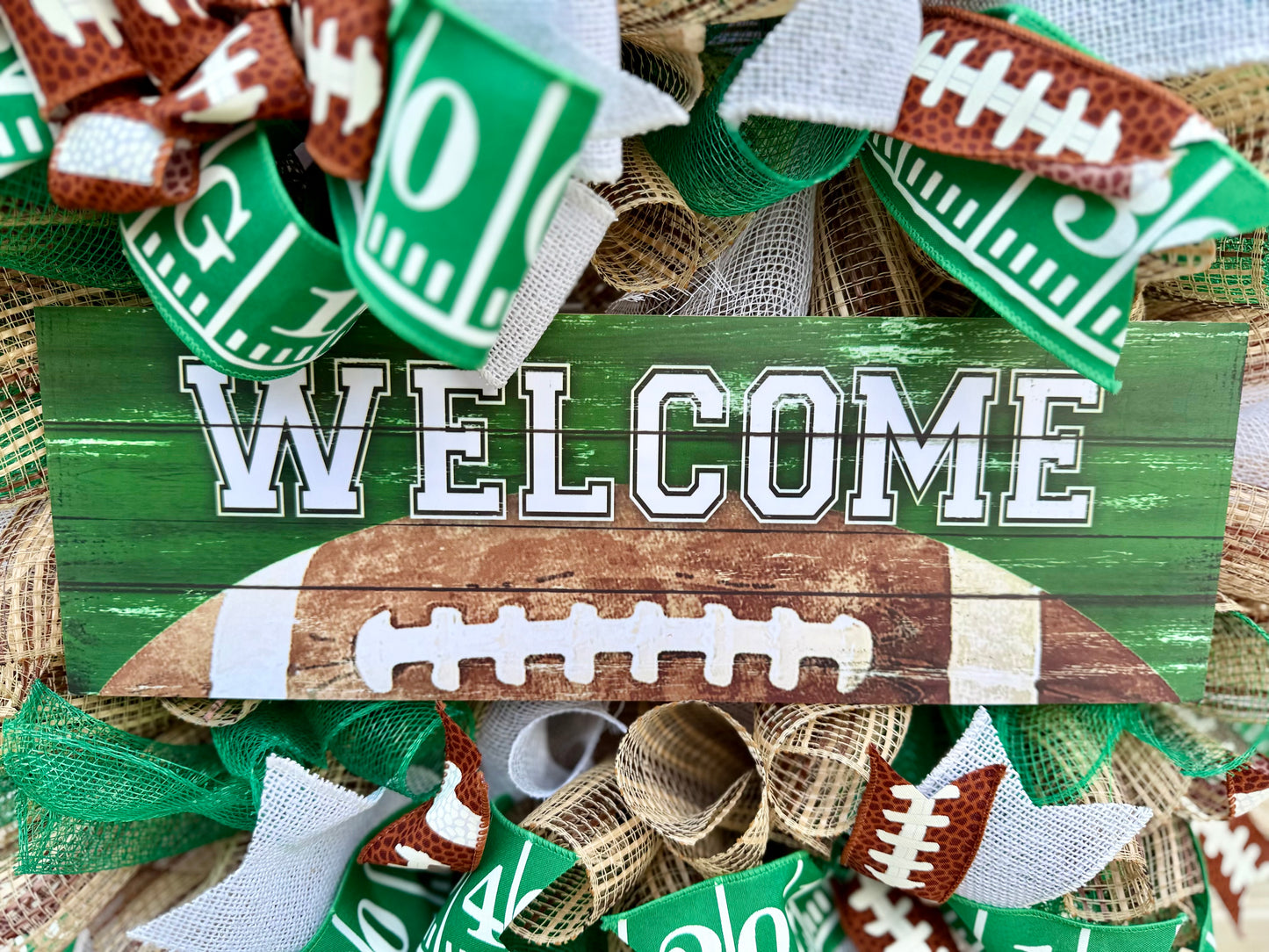Welcome Football Wreath with Wooden Sign