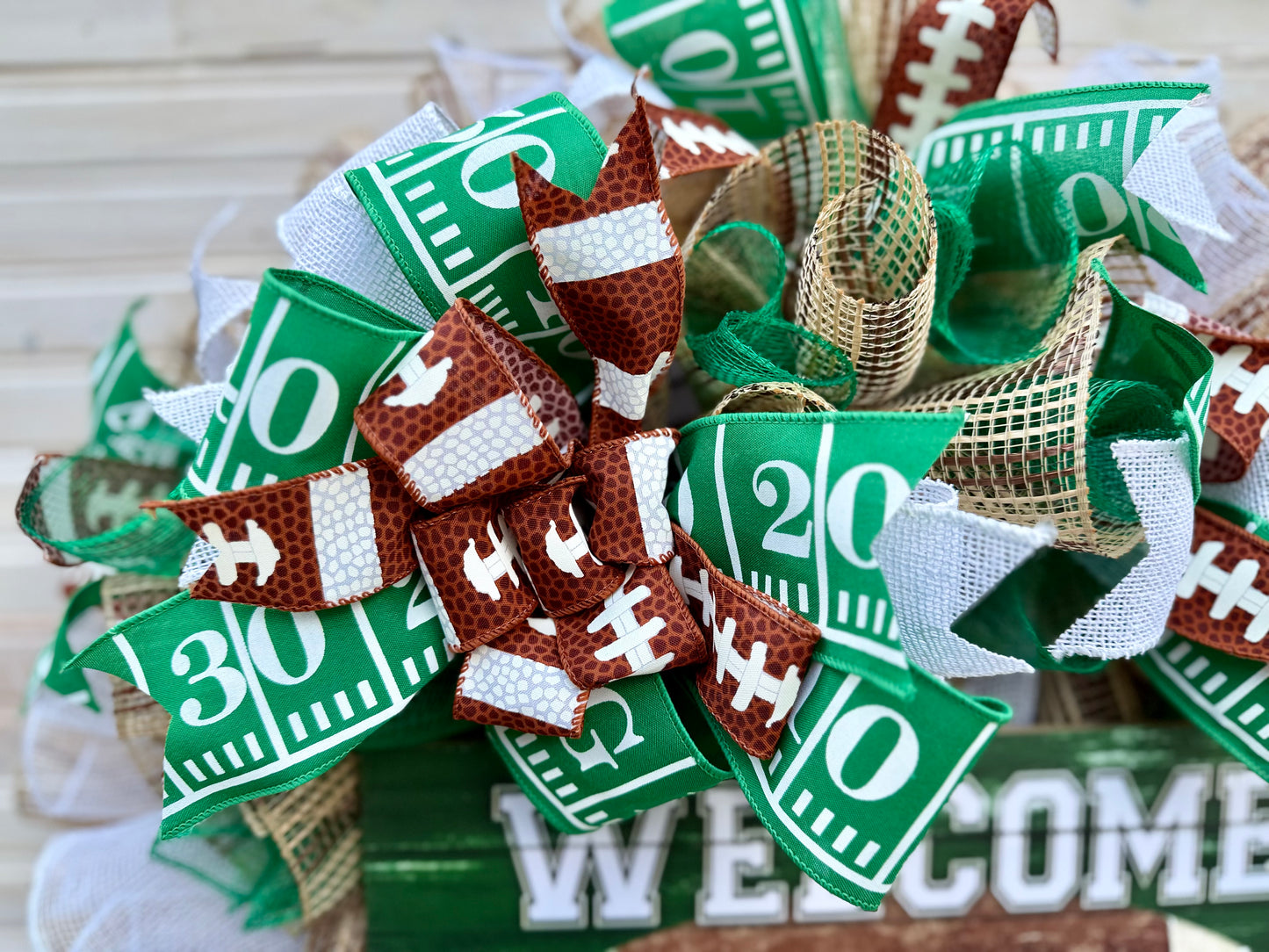 Welcome Football Wreath with Wooden Sign