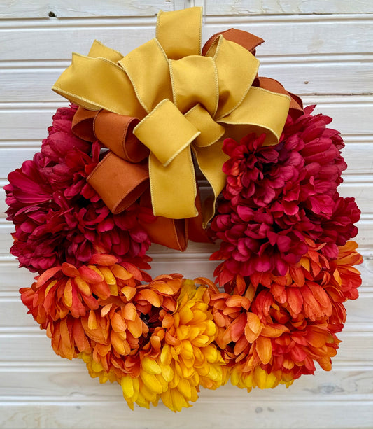 Small Ombre Fall Wreath – Cosmos & Mum Floral Door Decor
