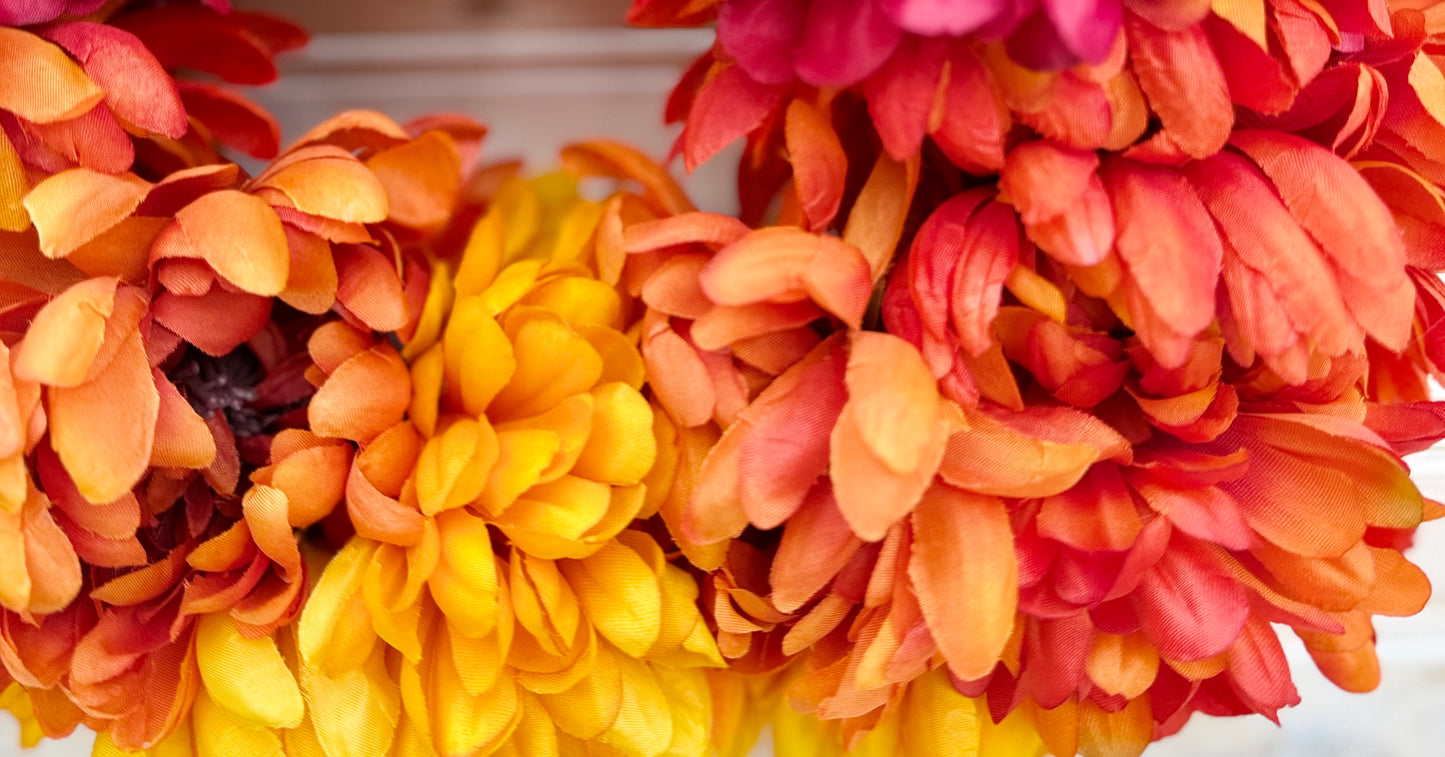 Small Ombre Fall Wreath – Cosmos & Mum Floral Door Decor