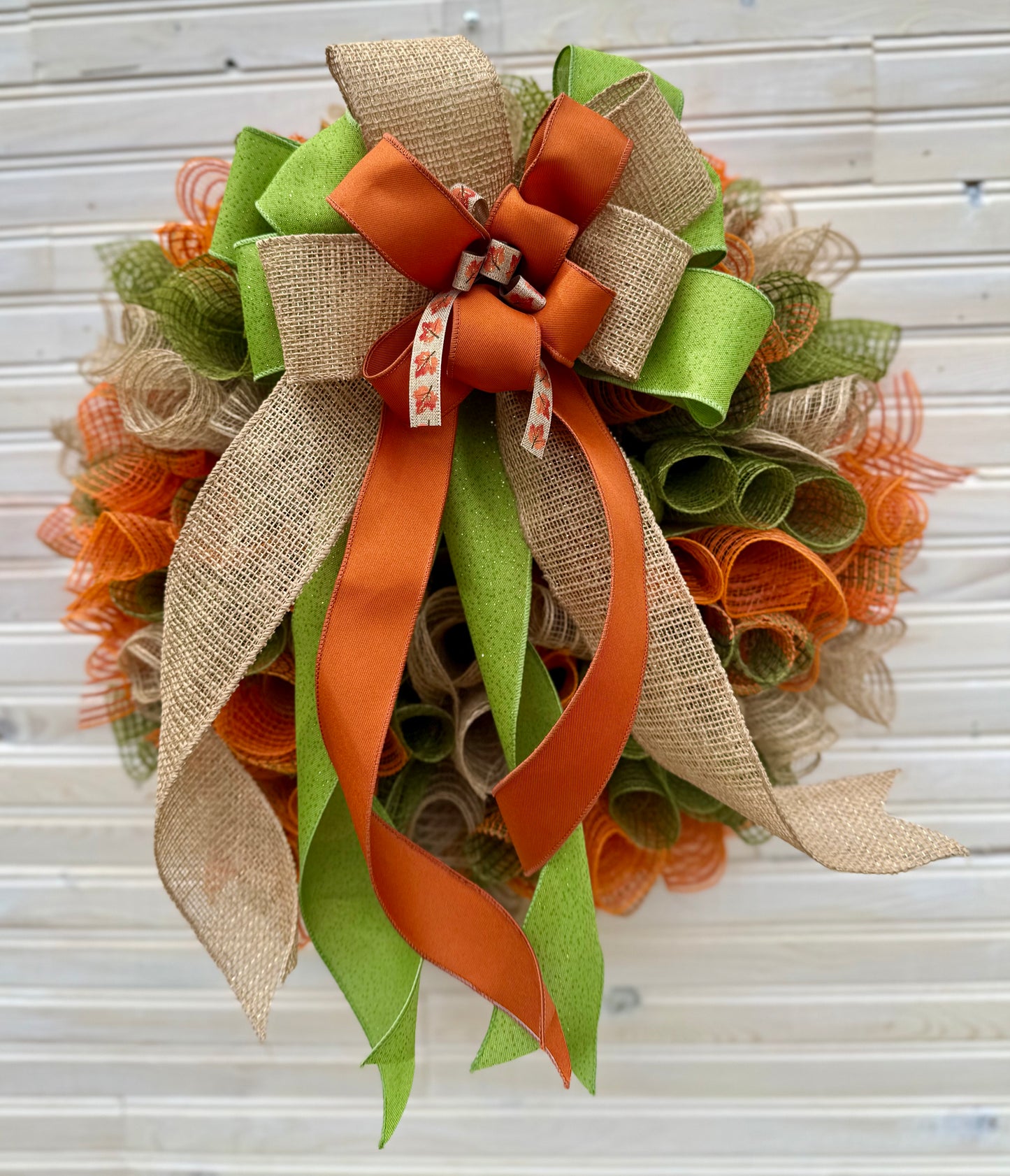 Rustic Fall Burlap Wreath with XL Ribbon Bow