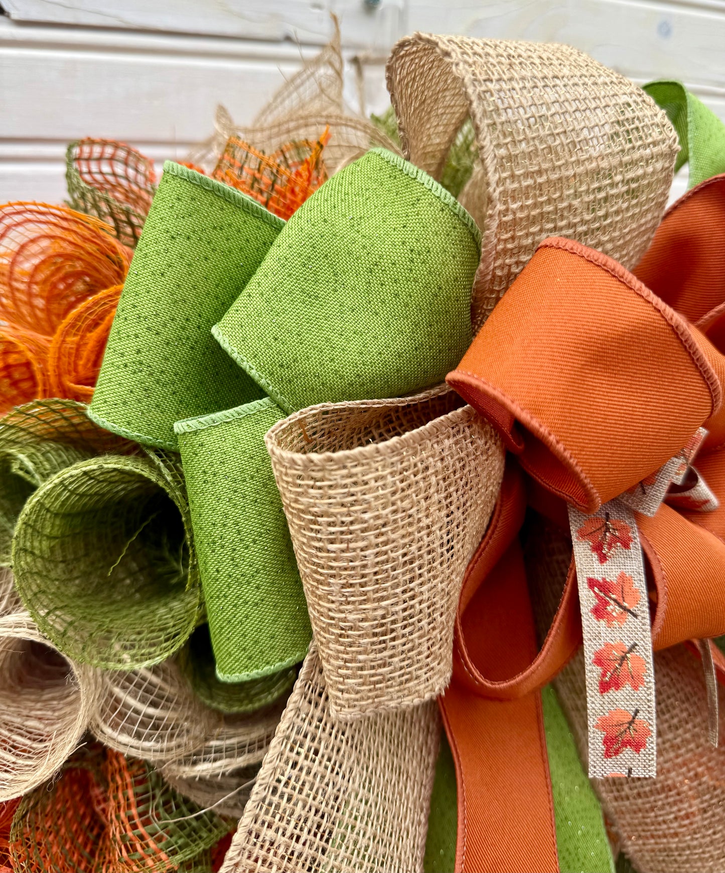 Rustic Fall Burlap Wreath with XL Ribbon Bow