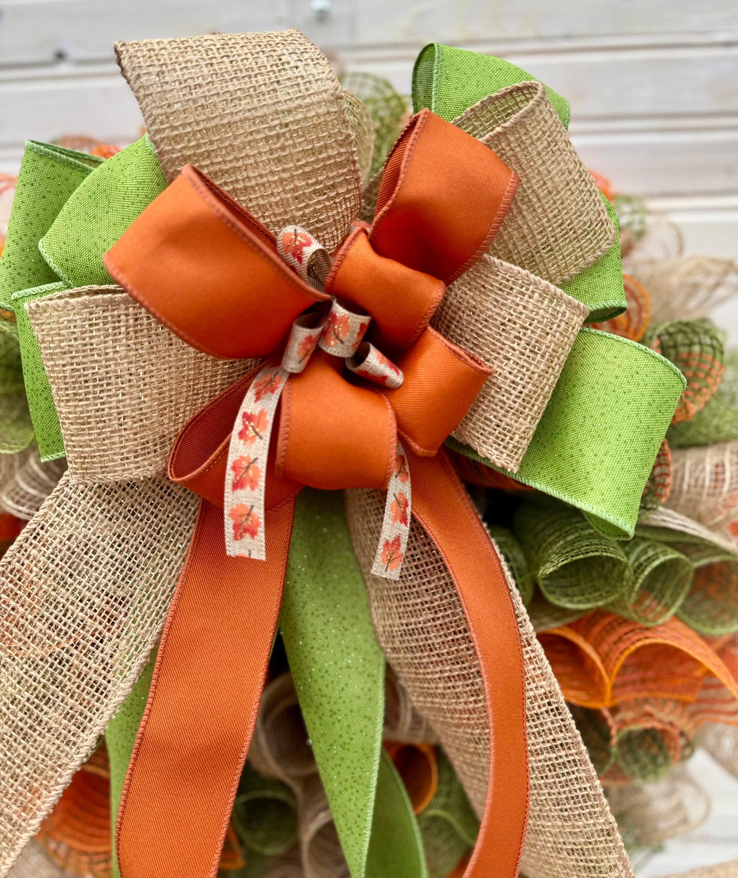 Rustic Fall Burlap Wreath with XL Ribbon Bow