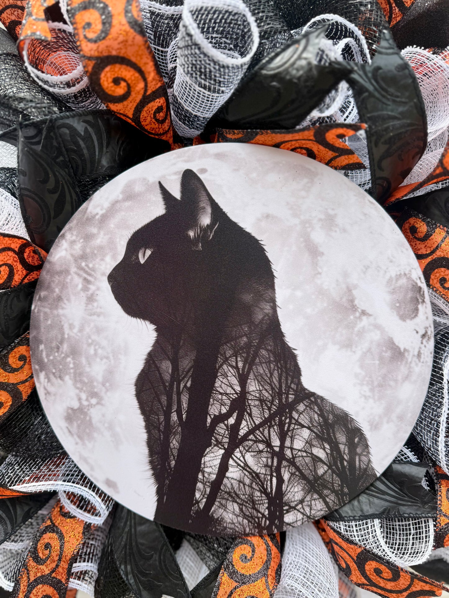 Halloween Black Cat Moon Wreath