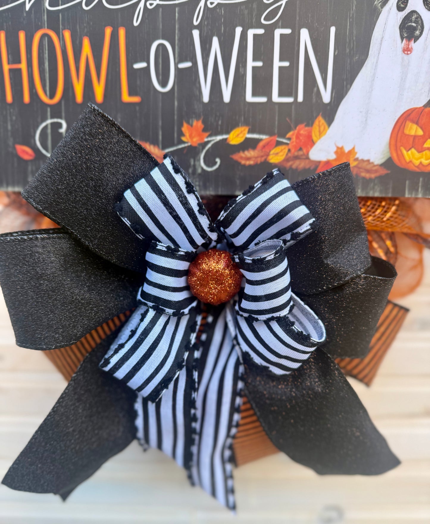 Happy HOWL-o-Ween Dog Halloween Wreath – Mesh Front Door Decor with Dog Ghost Sign