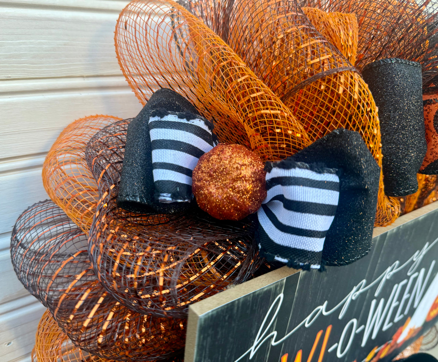 Happy HOWL-o-Ween Dog Halloween Wreath – Mesh Front Door Decor with Dog Ghost Sign