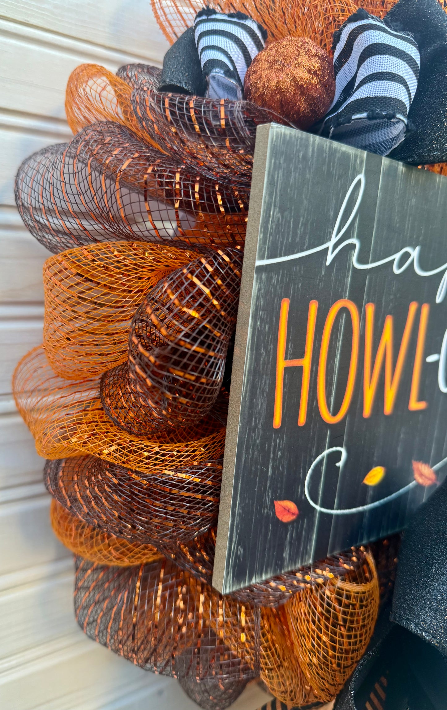 Happy HOWL-o-Ween Dog Halloween Wreath – Mesh Front Door Decor with Dog Ghost Sign