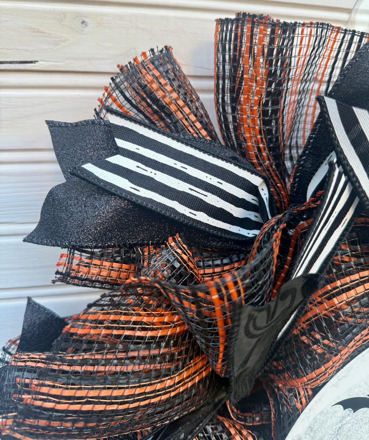 Witch & Cat Halloween Wreath | Spooky Black and Orange Door Decor