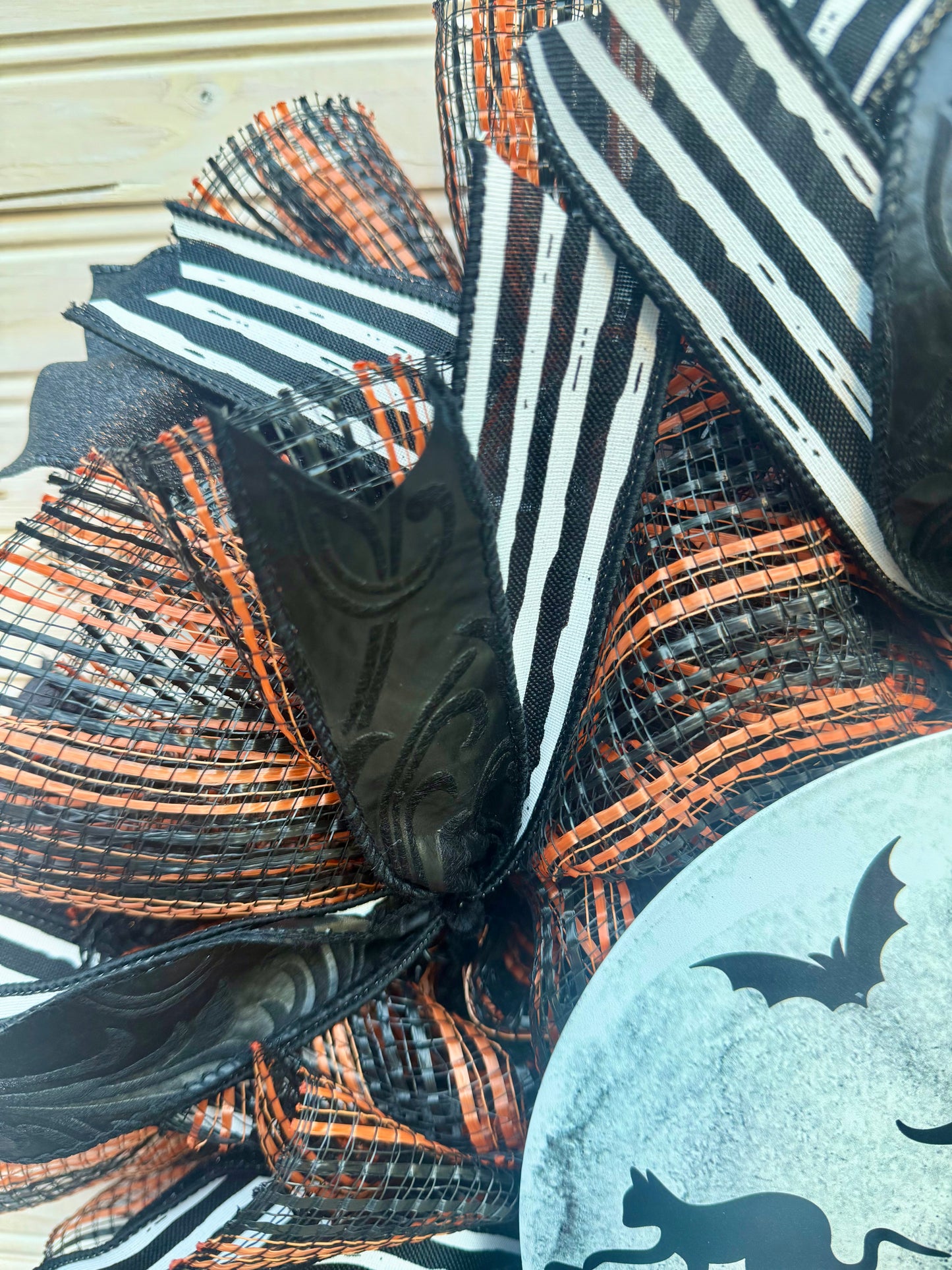 Witch & Cat Halloween Wreath | Spooky Black and Orange Door Decor