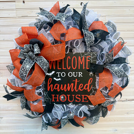 Welcome to Our Haunted House Halloween Wreath