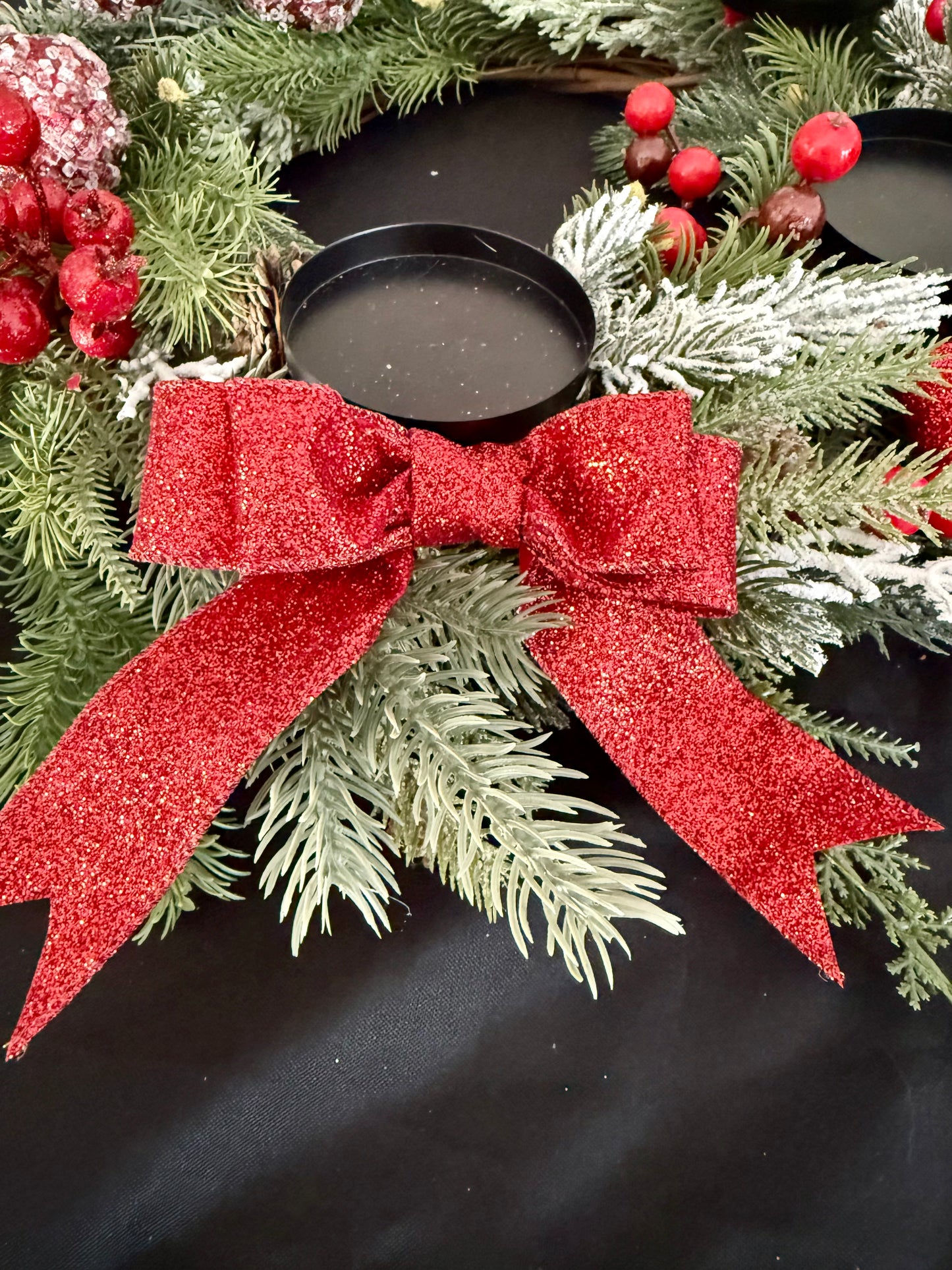 Red & Green Christmas Advent Wreath Centerpiece with Candle Holders – Holiday Table Decor