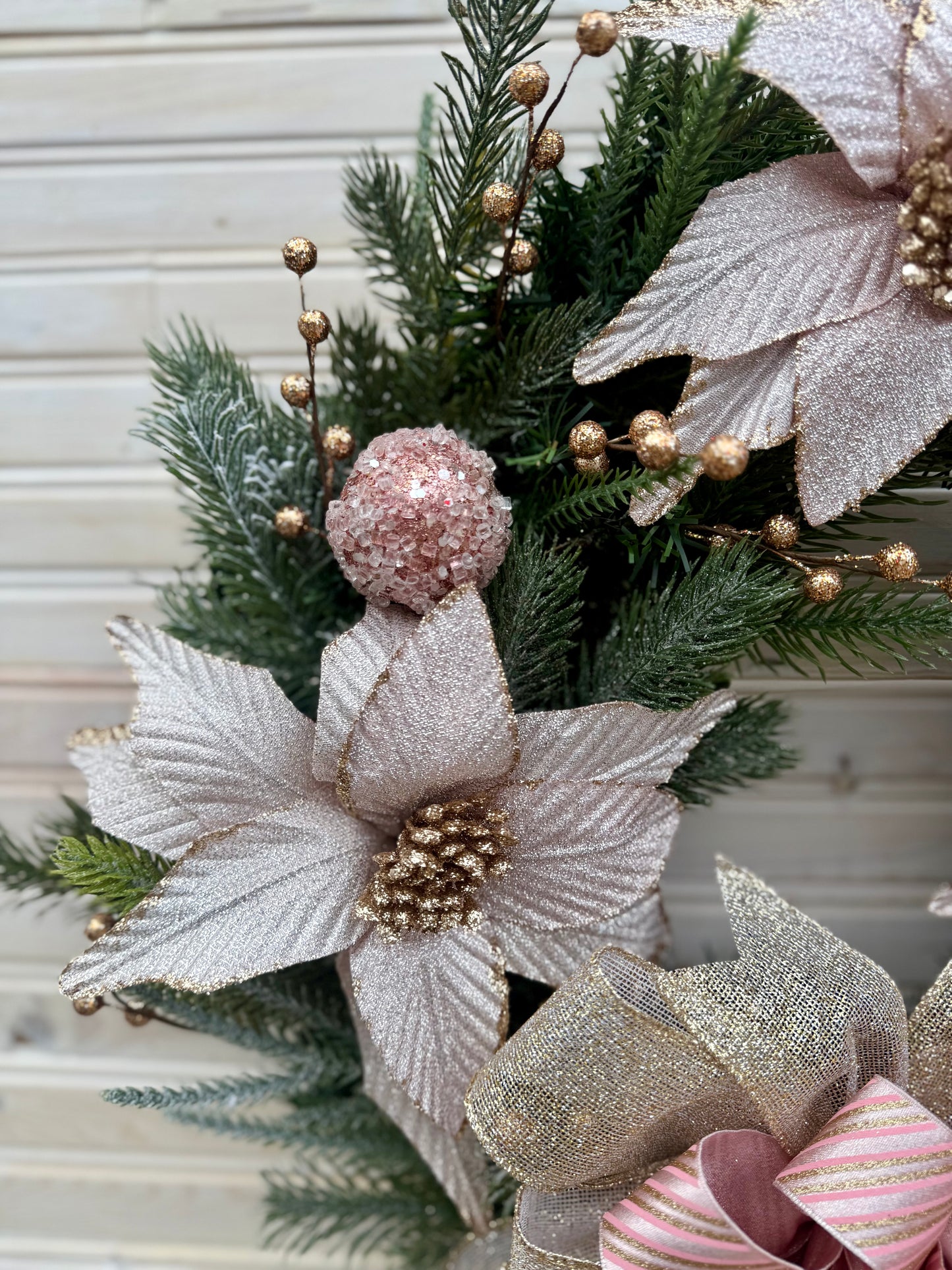 Soft Pink Poinsettia Winter Wreath