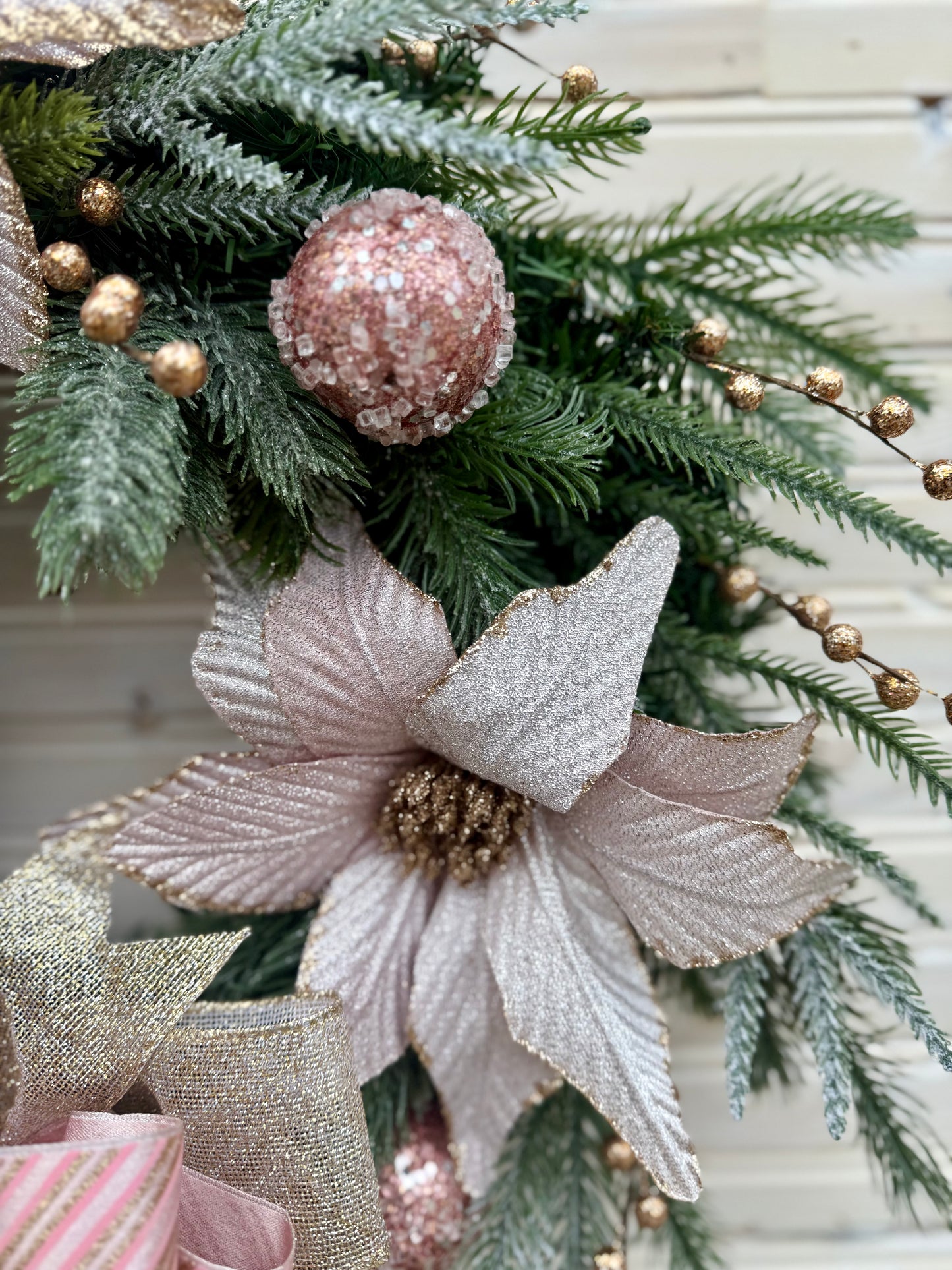 Soft Pink Poinsettia Winter Wreath