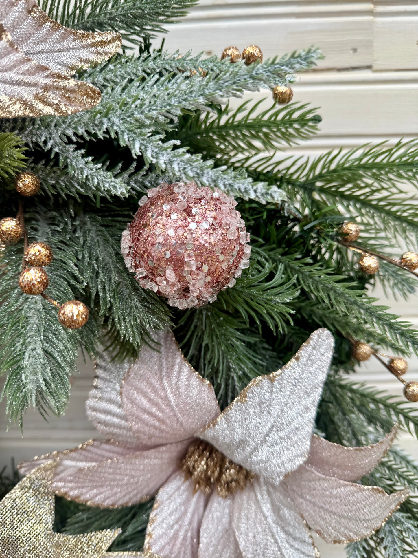 Soft Pink Poinsettia Winter Wreath