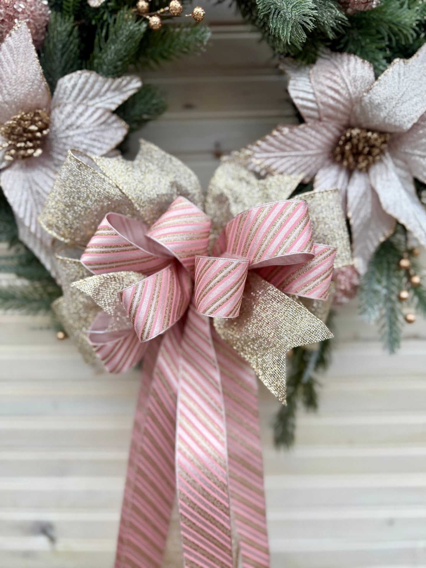 Soft Pink Poinsettia Winter Wreath