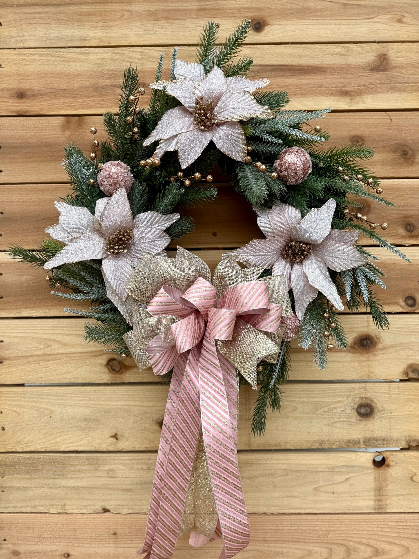 Soft Pink Poinsettia Winter Wreath