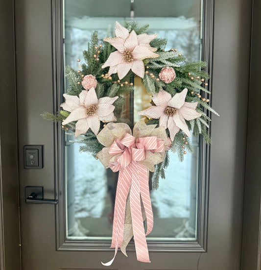 Soft Pink Poinsettia Winter Wreath