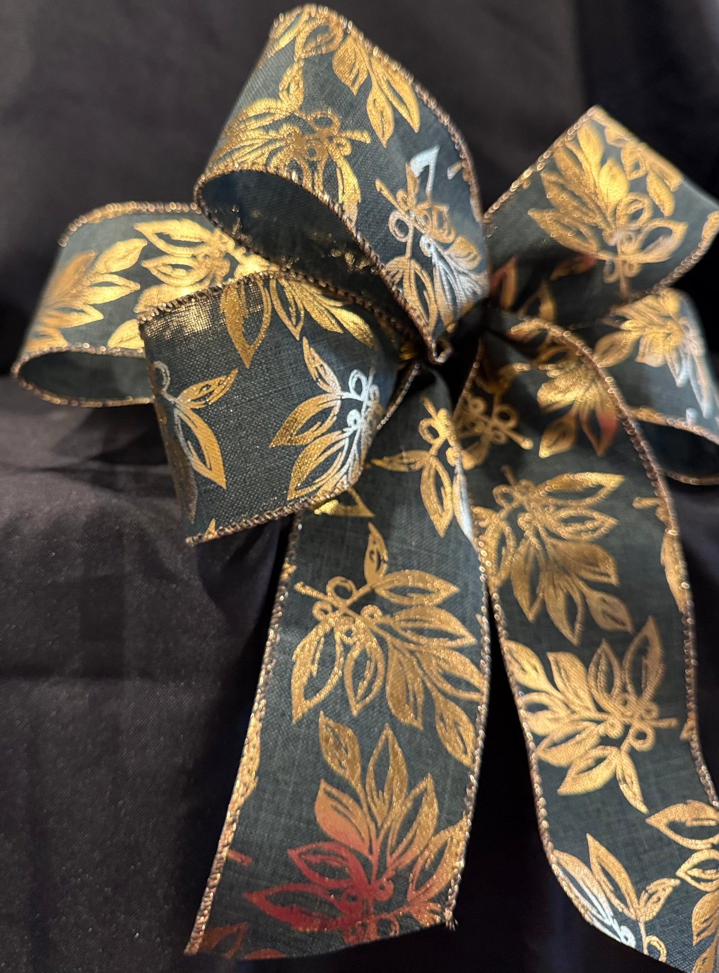 Elegant Gold Leaf Ribbon Bow
