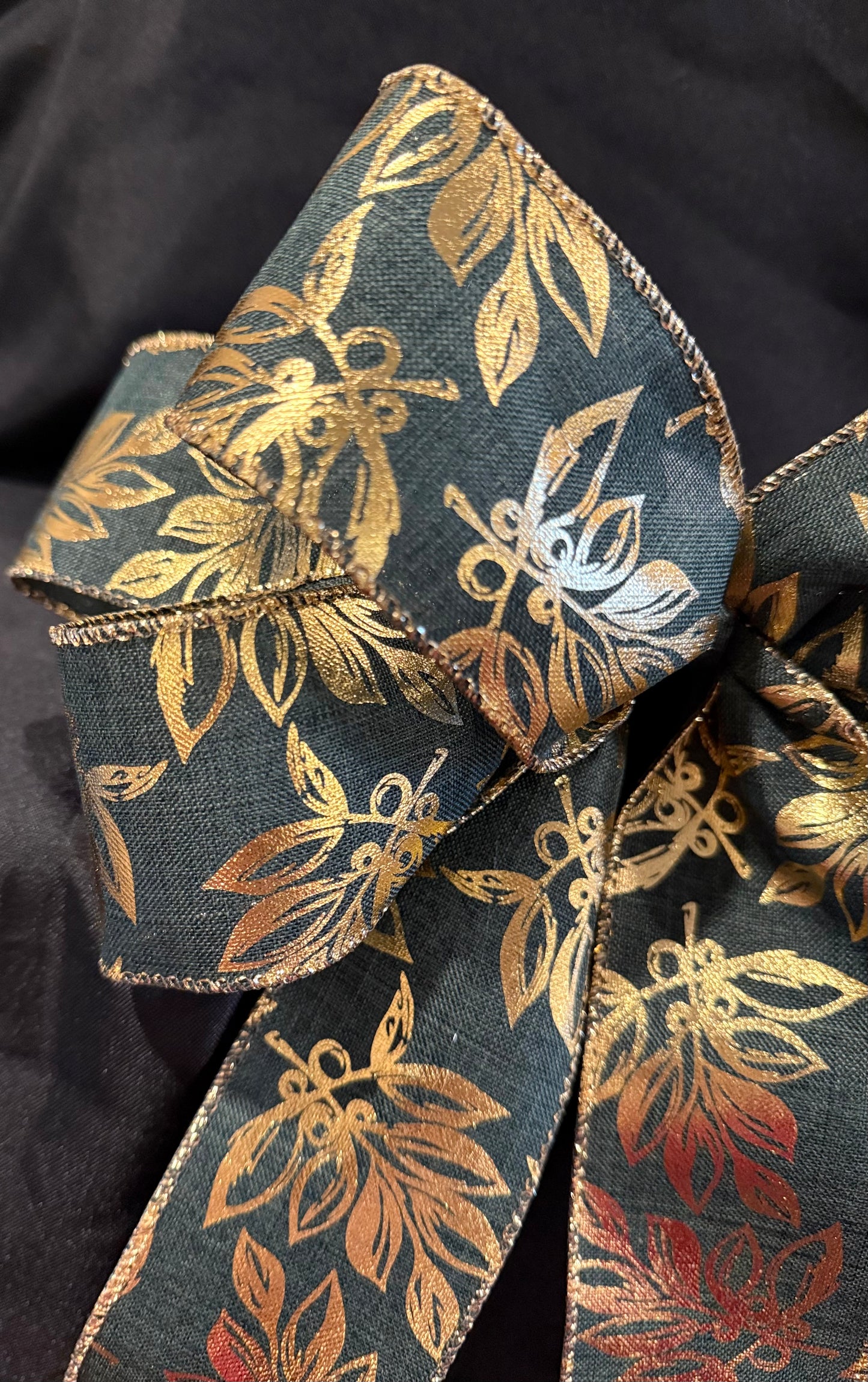 Elegant Gold Leaf Ribbon Bow