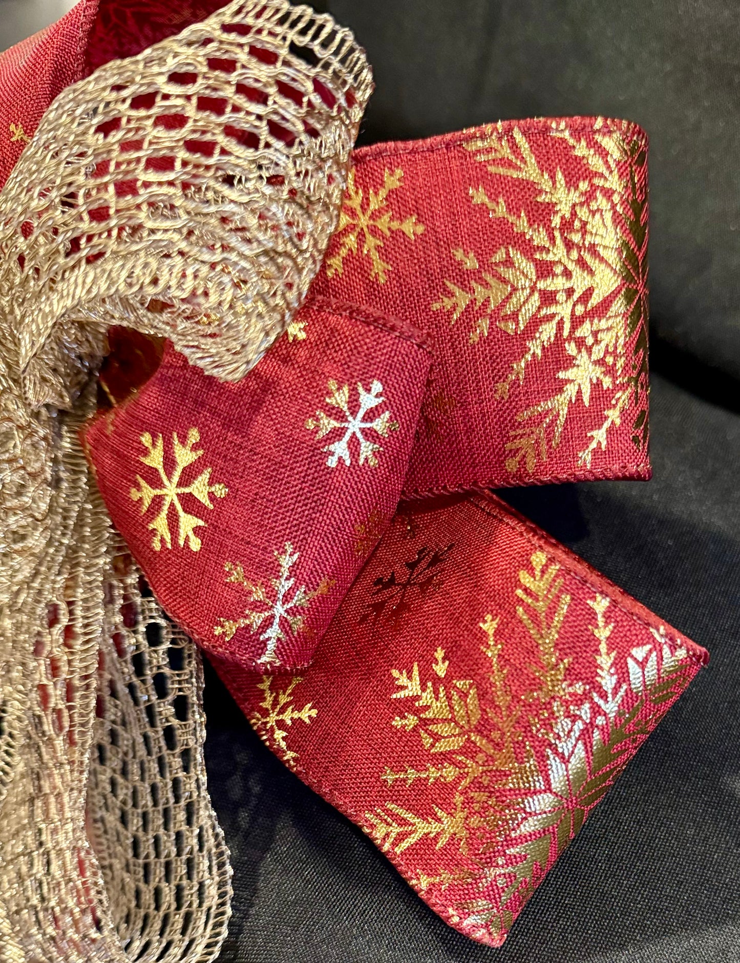 Classic Red & Gold Snowflake Bow