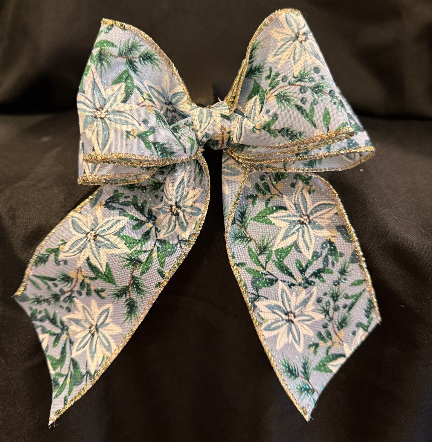 Winter Poinsettia Ribbon Bow with Gold Trim