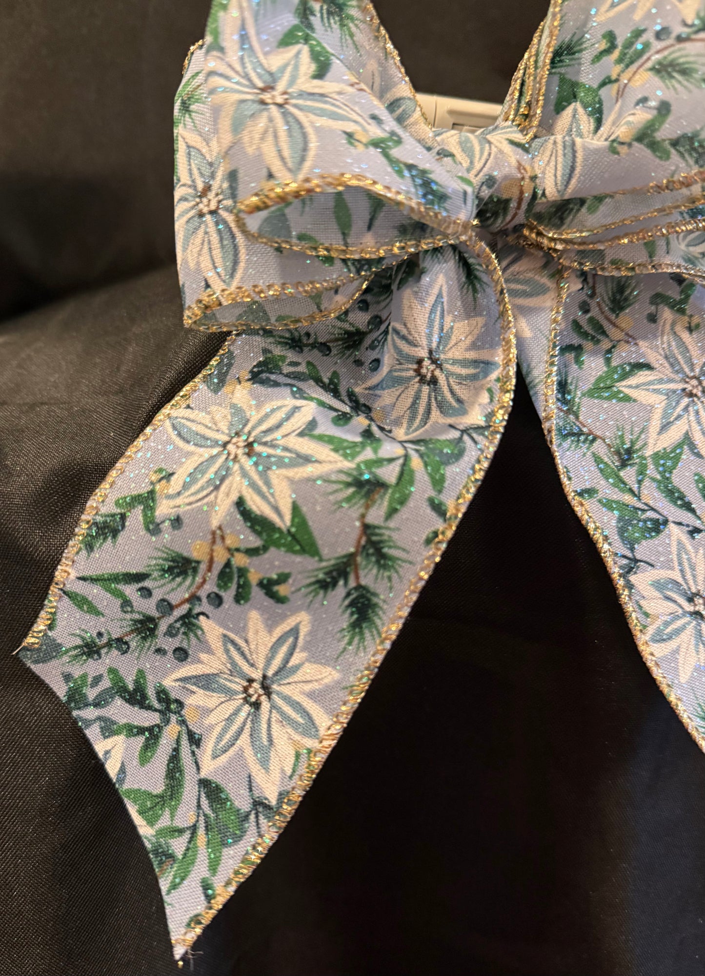 Winter Poinsettia Ribbon Bow with Gold Trim
