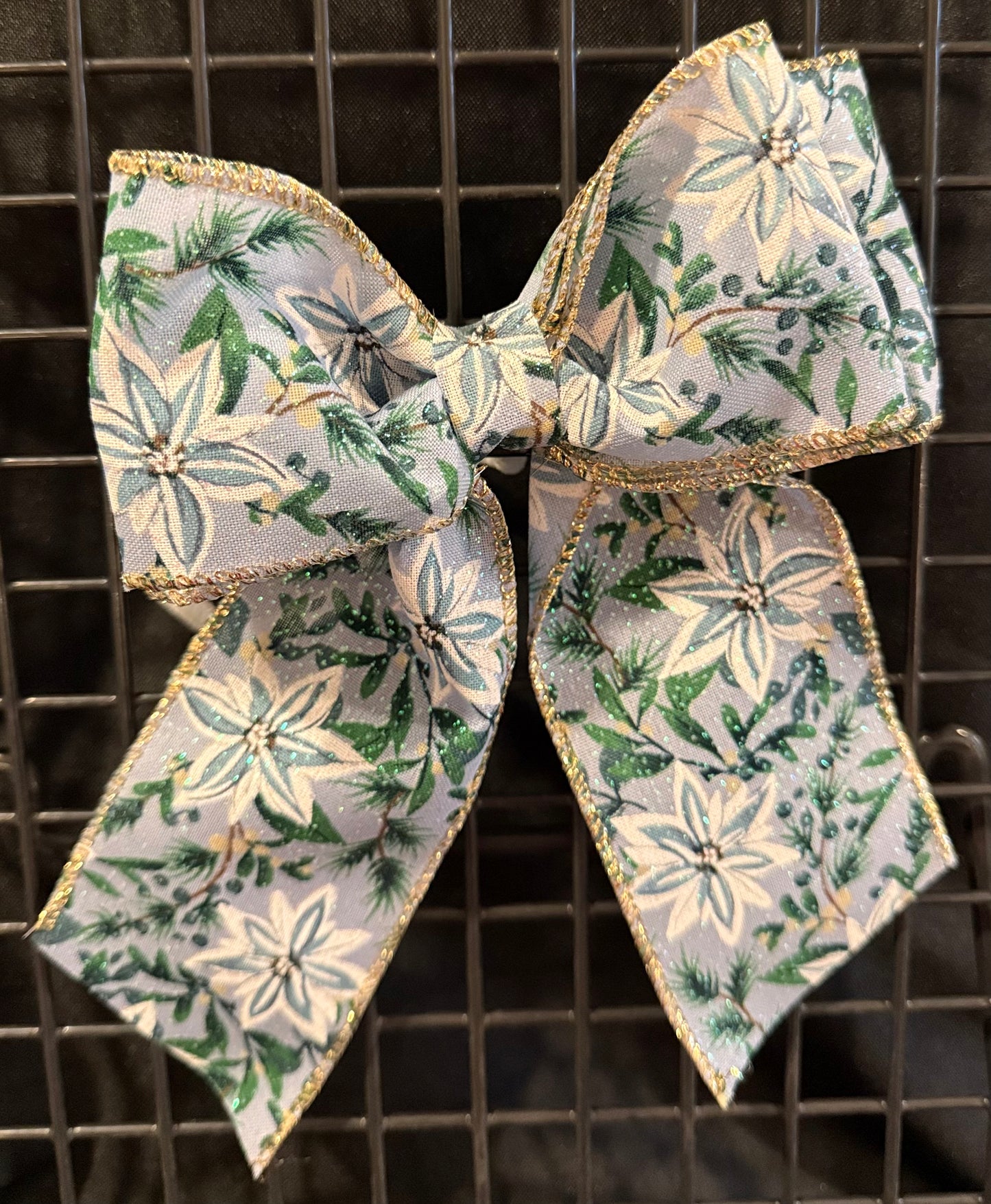 Winter Poinsettia Ribbon Bow with Gold Trim