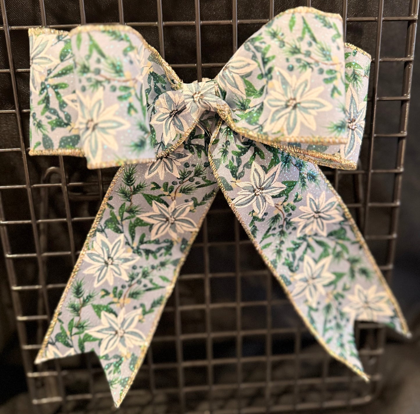 Winter Poinsettia Ribbon Bow with Gold Trim