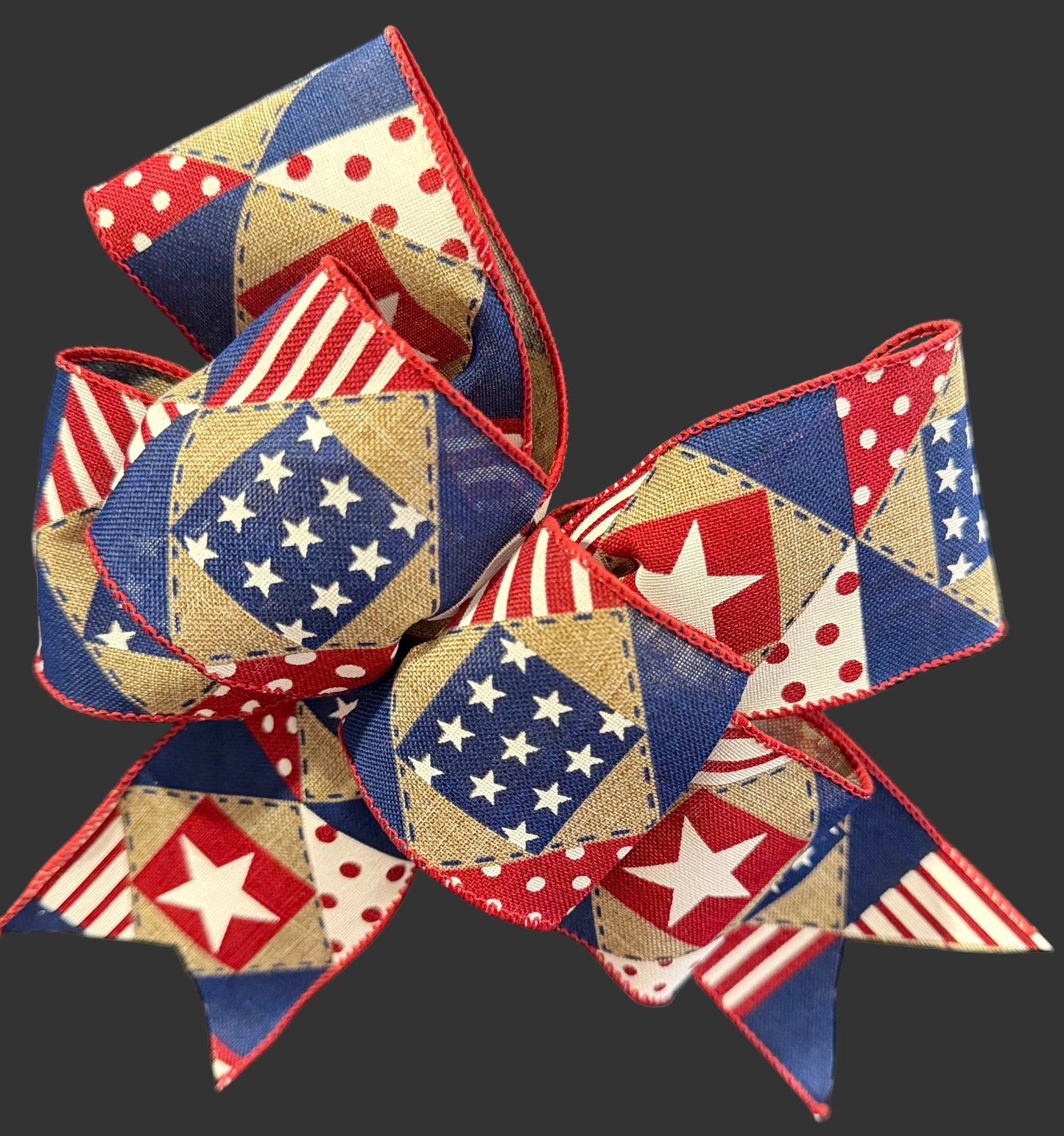 Patriotic Patchwork Wired Ribbon Bow