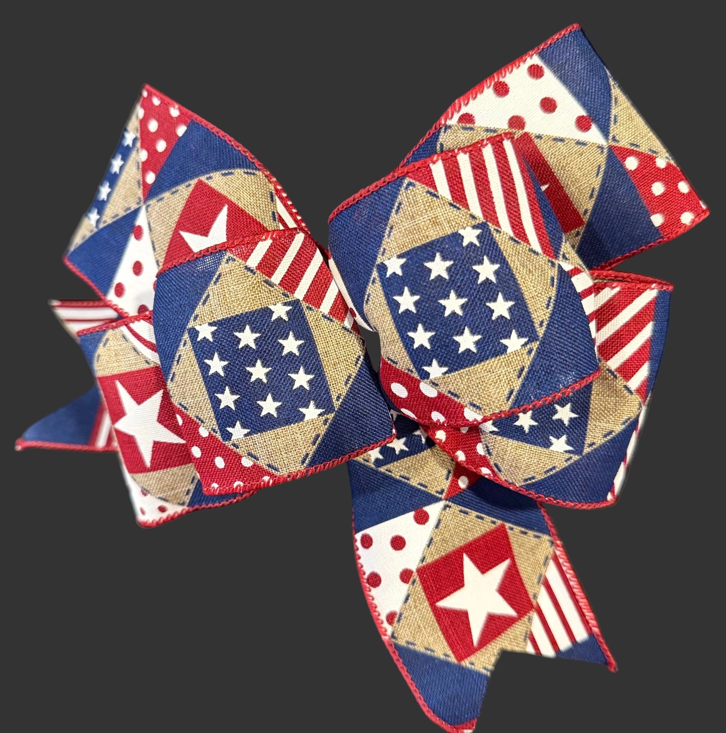 Patriotic Patchwork Wired Ribbon Bow