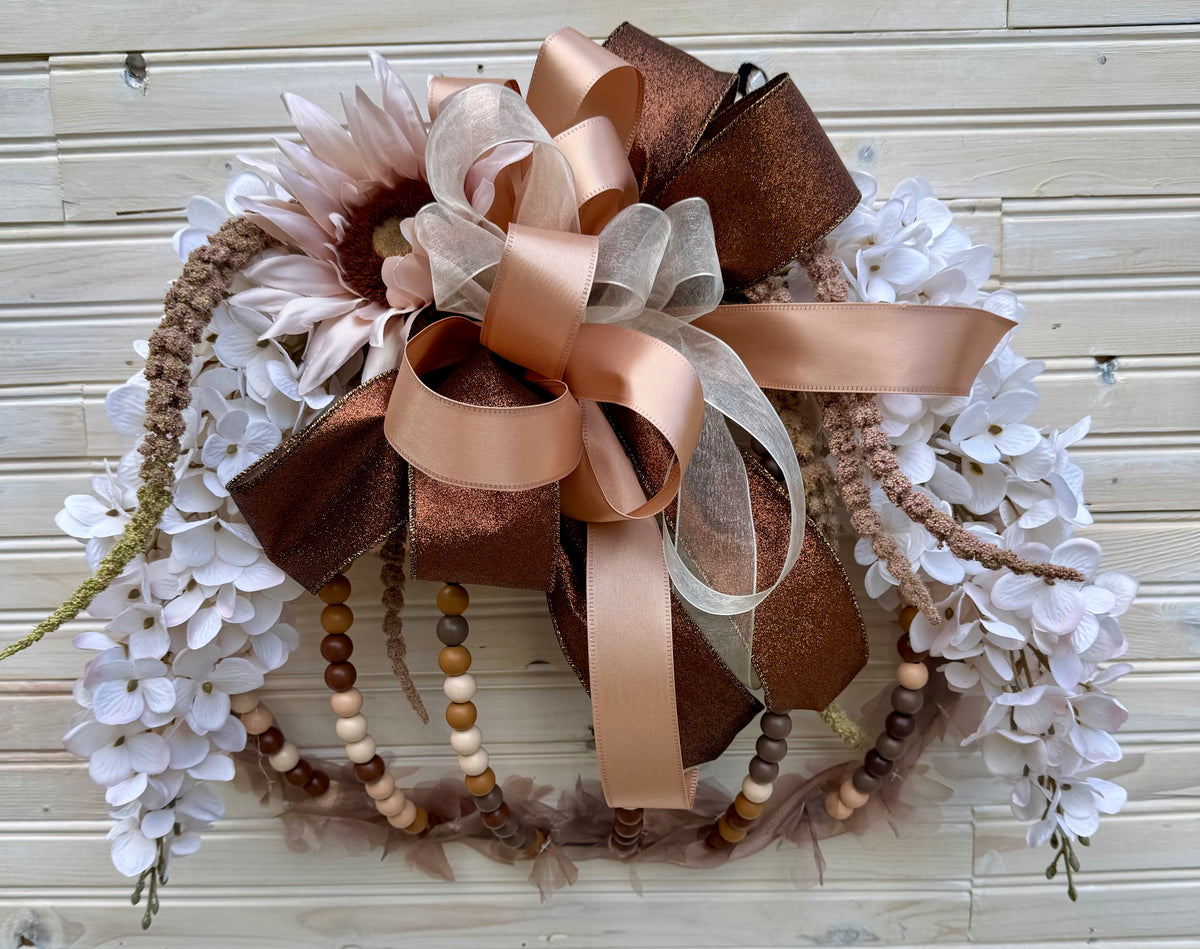 Elegant Cream and Brown Floral Pumpkin Wreath