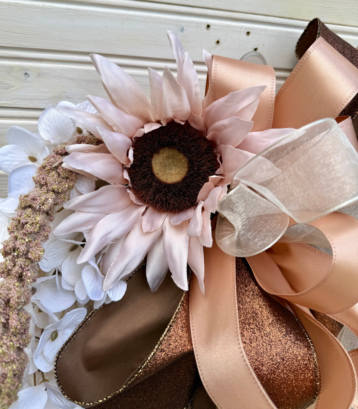 Elegant Cream and Brown Floral Pumpkin Wreath