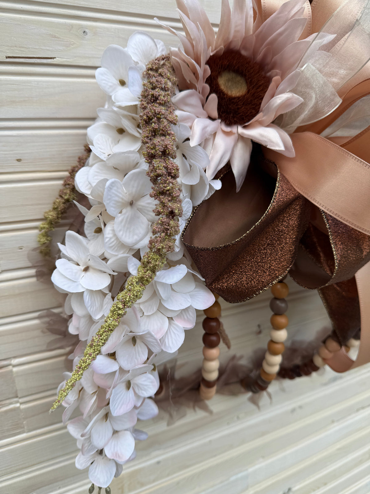 Elegant Cream and Brown Floral Pumpkin Wreath