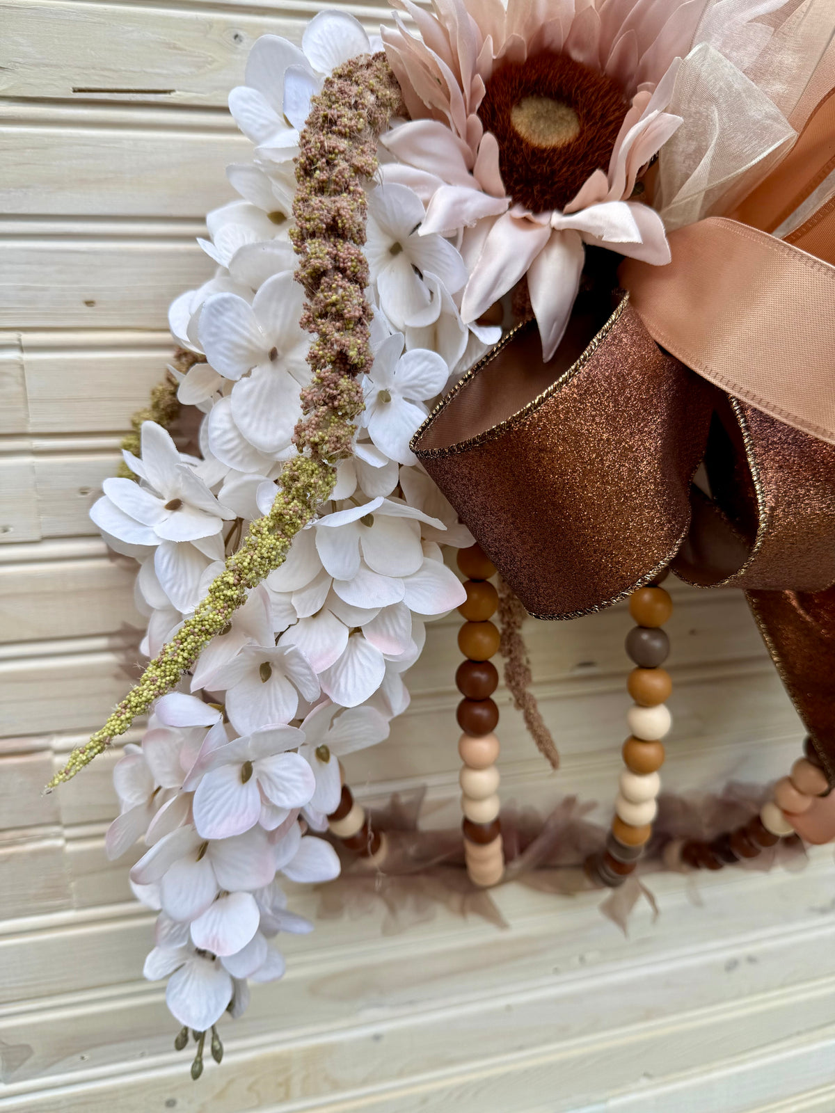 Elegant Cream and Brown Floral Pumpkin Wreath