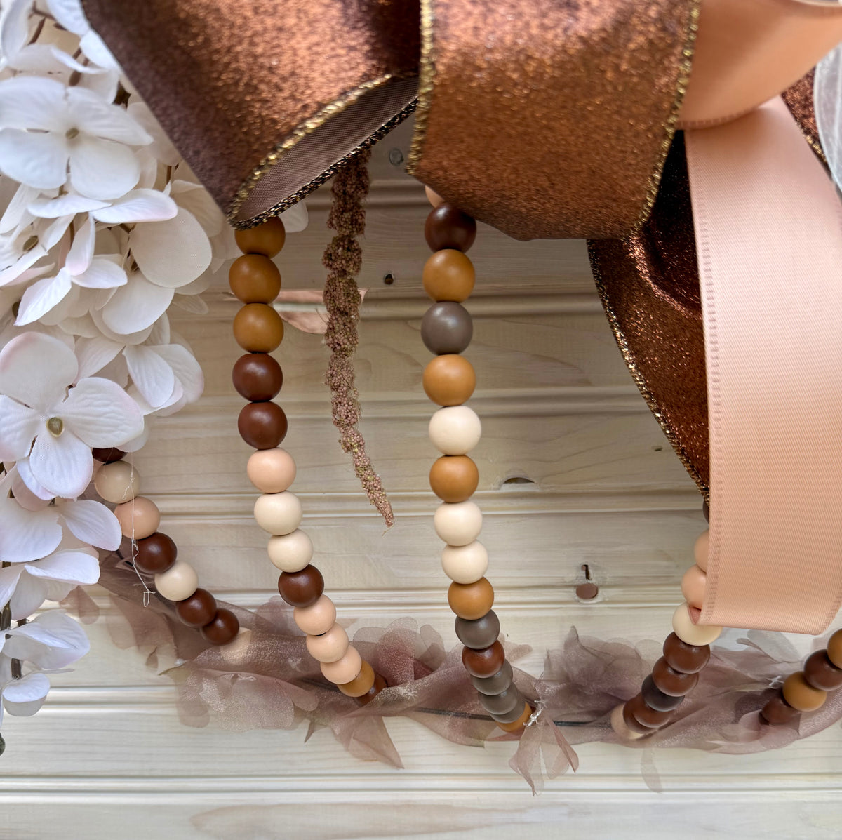 Elegant Cream and Brown Floral Pumpkin Wreath