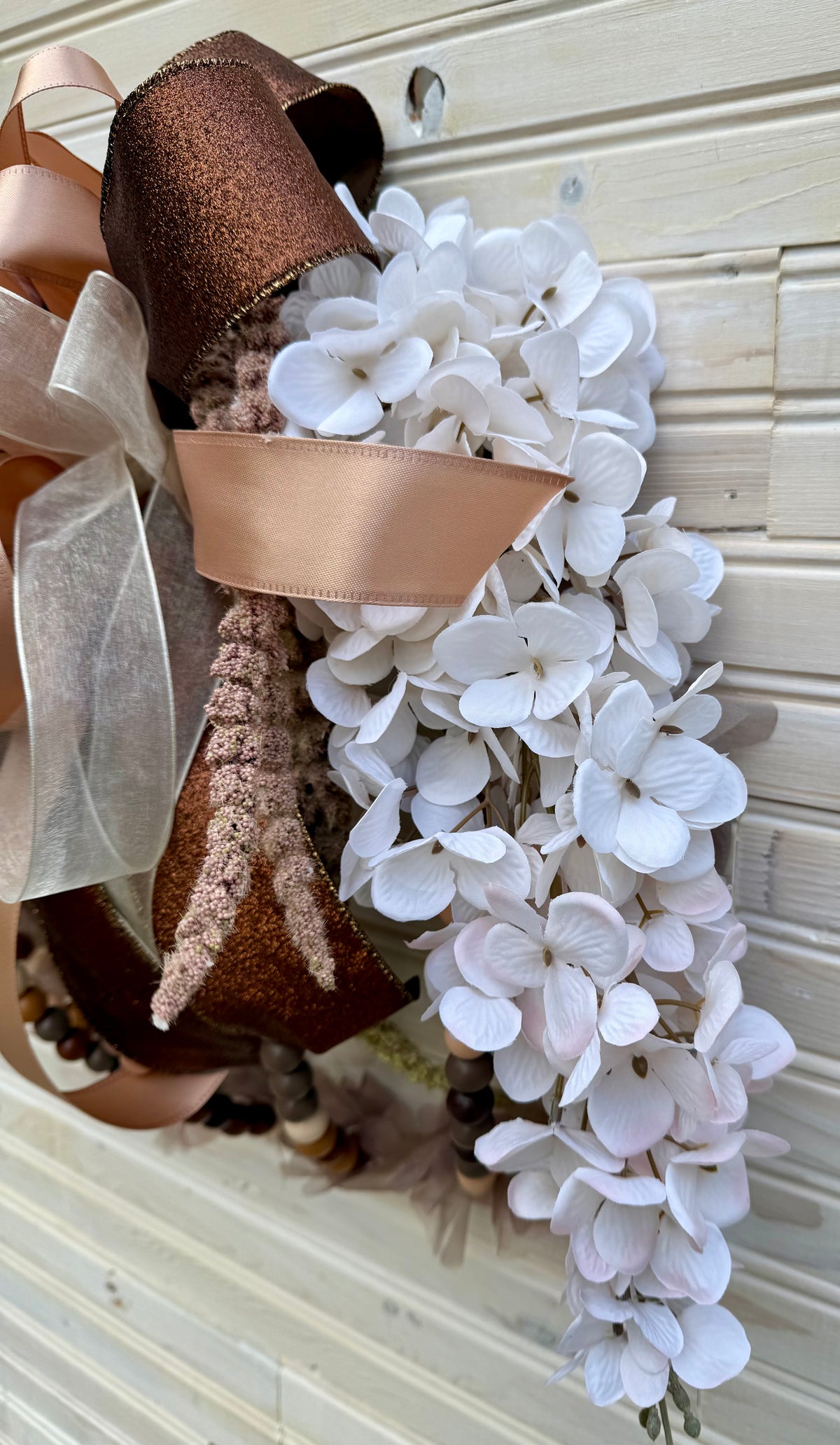 Elegant Cream and Brown Floral Pumpkin Wreath