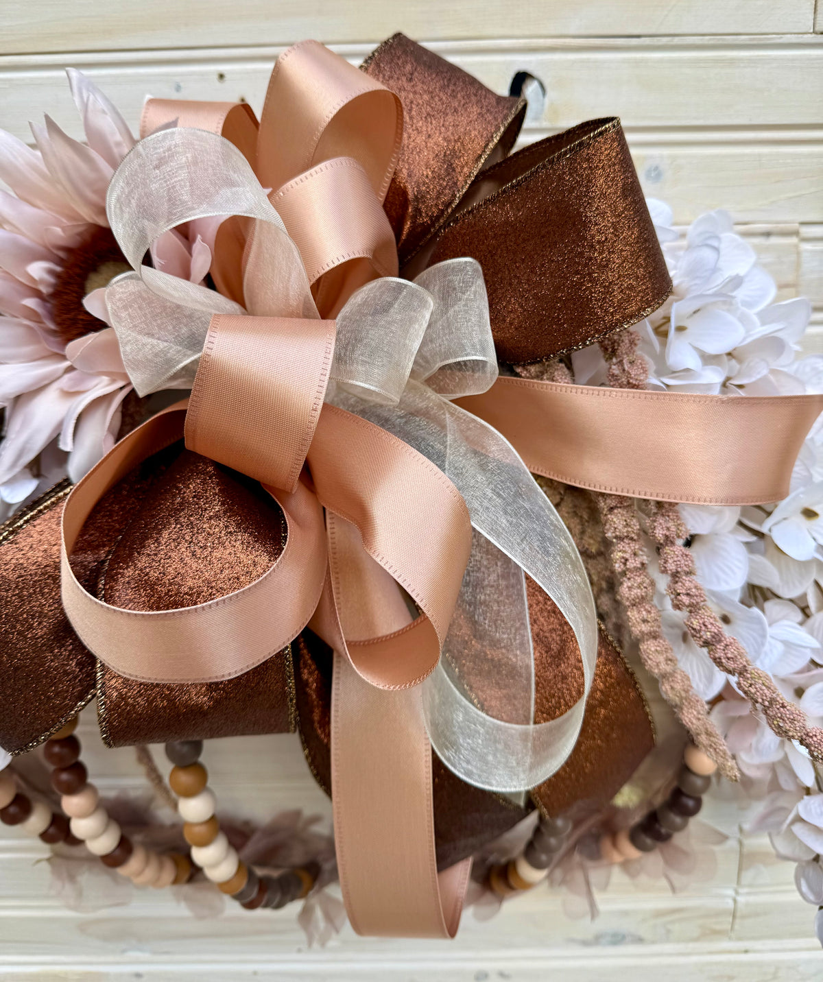 Elegant Cream and Brown Floral Pumpkin Wreath