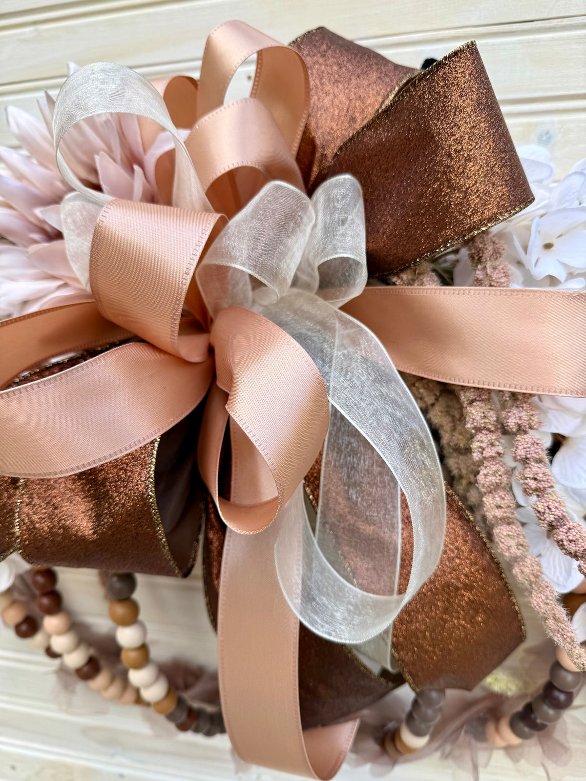 Elegant Cream and Brown Floral Pumpkin Wreath