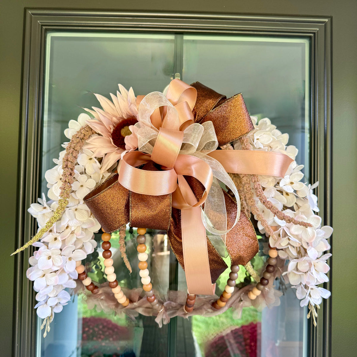 Elegant Cream and Brown Floral Pumpkin Wreath